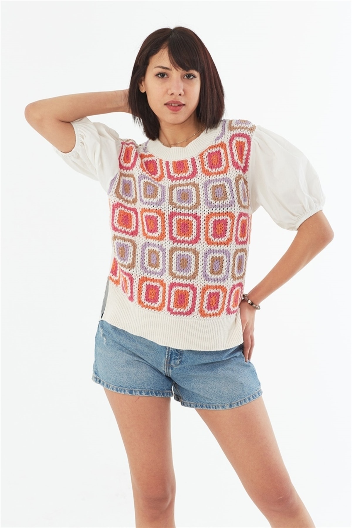 Poplin Garnish Blouse Raw Ecru Orange