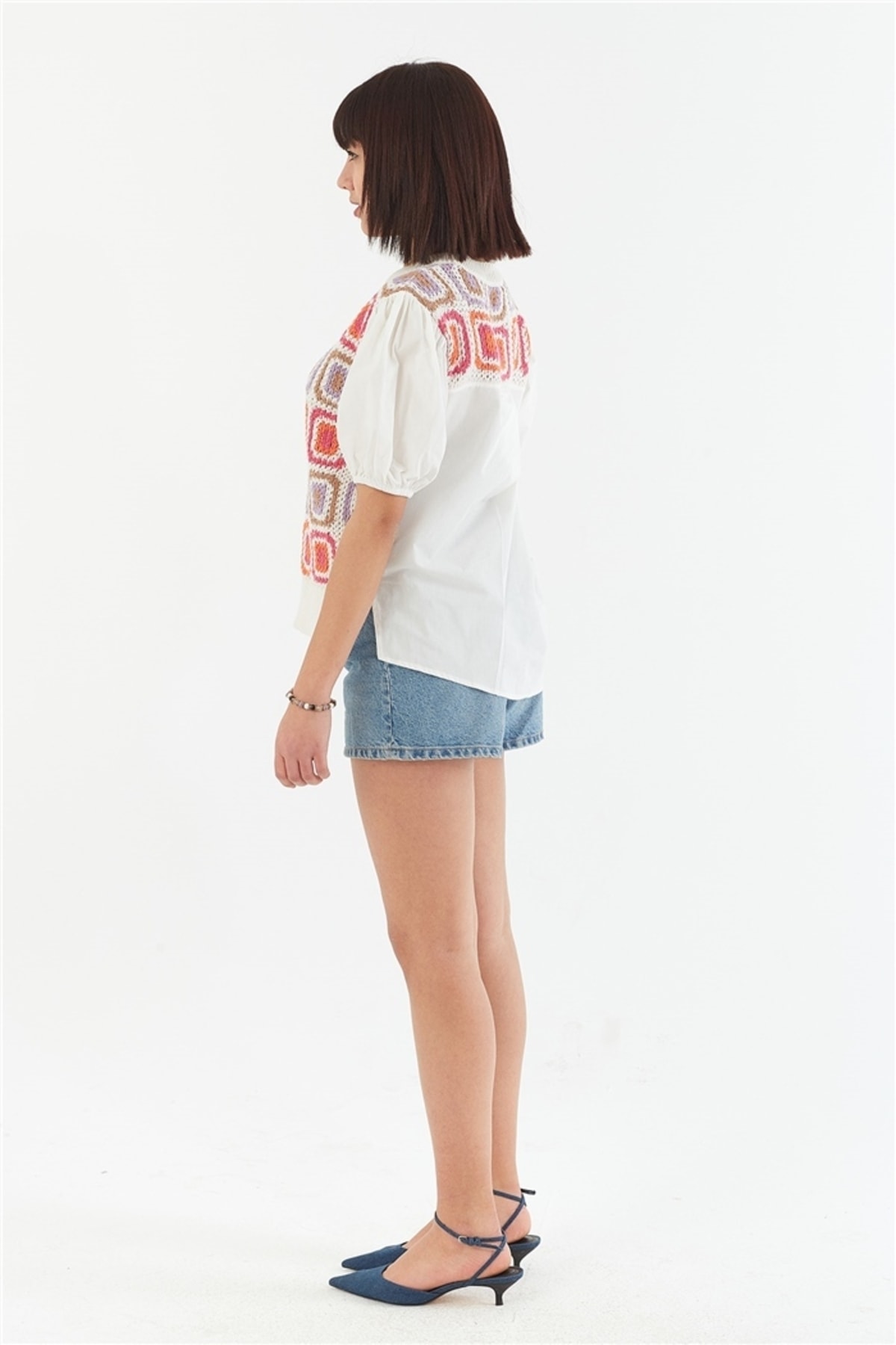 Poplin Garnish Blouse Raw Ecru Orange