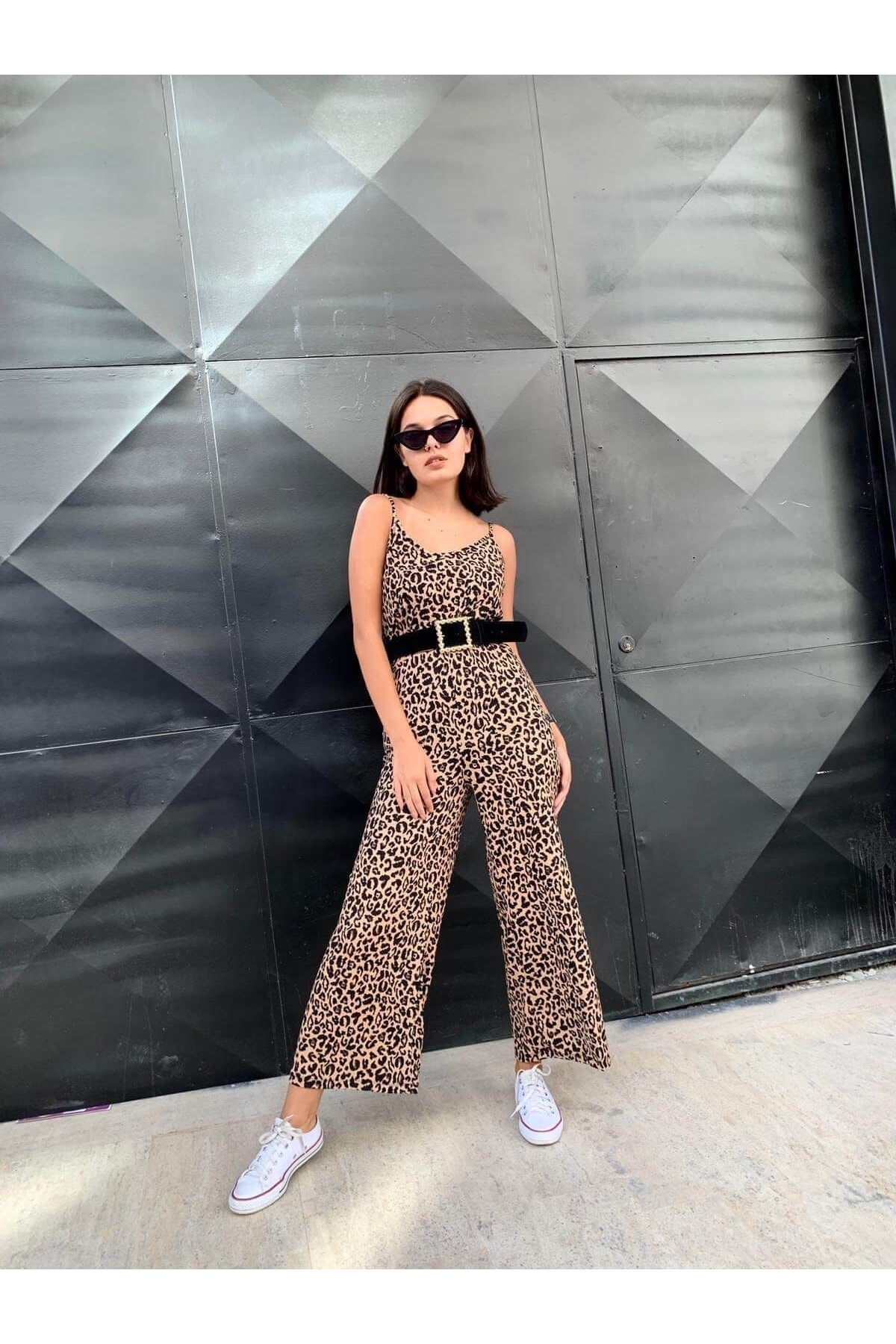 Rope Strap Leopard Patterned Jumpsuit