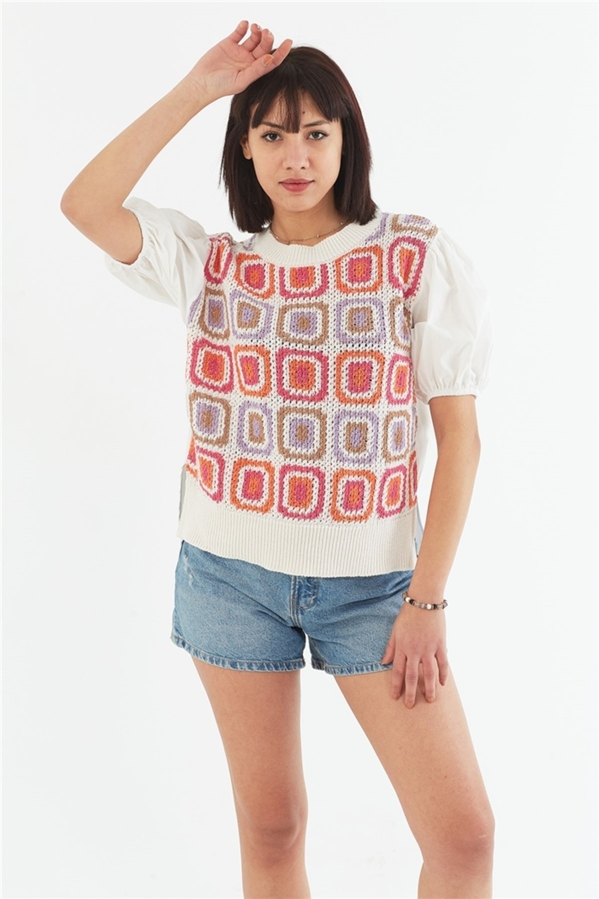 Poplin Garnish Blouse Raw Ecru Orange