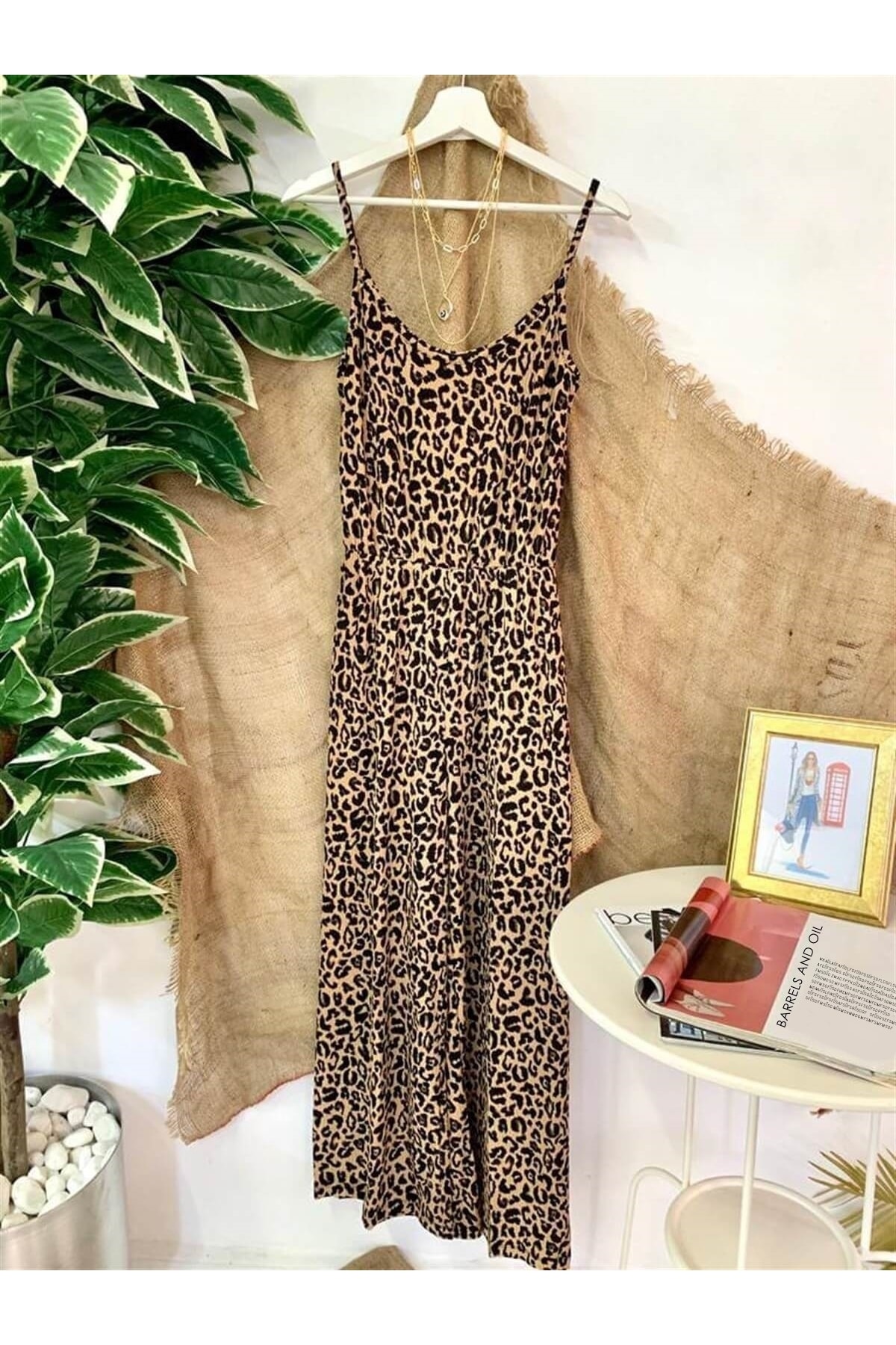 Rope Strap Leopard Patterned Jumpsuit
