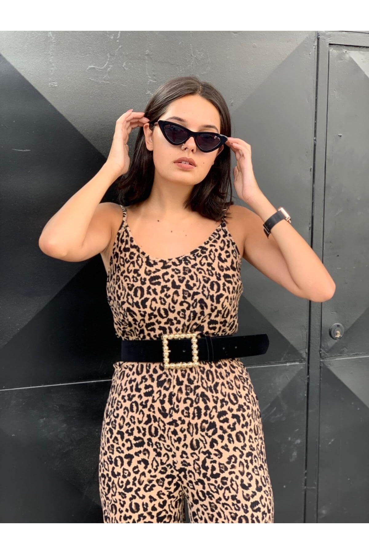 Rope Strap Leopard Patterned Jumpsuit